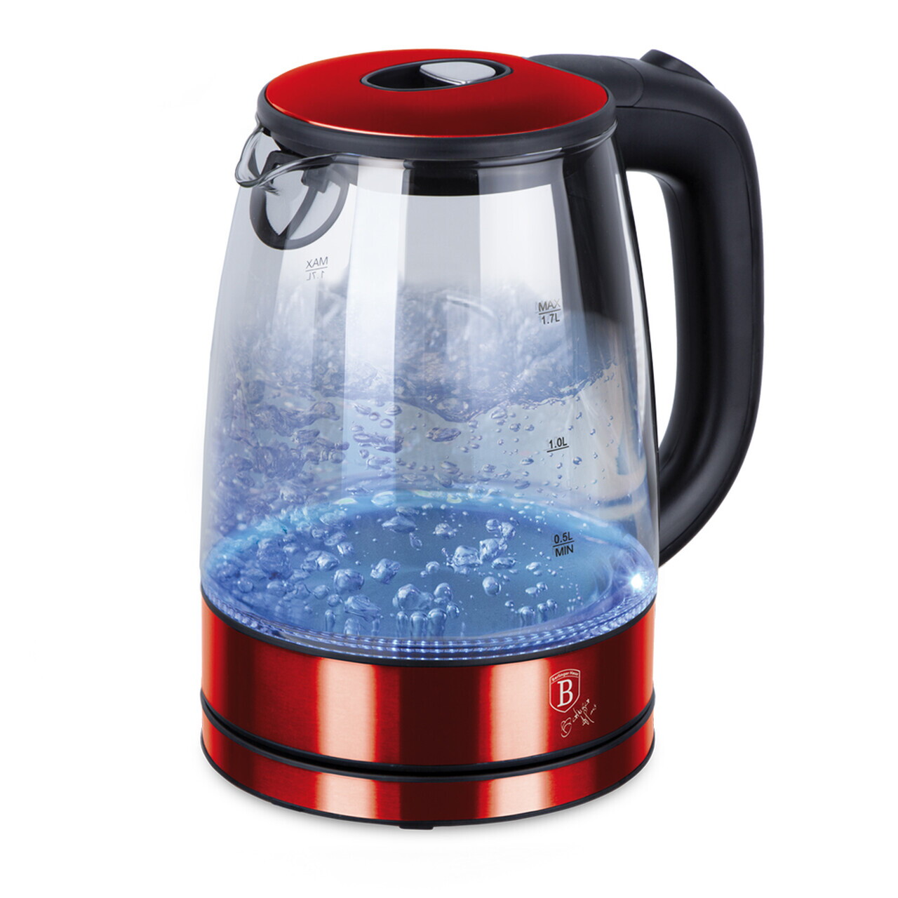 Ceainic electric Berlinger Haus, Burgundy, 1.7 L, sticla borosilicata, rosu/transparent - imagine 6